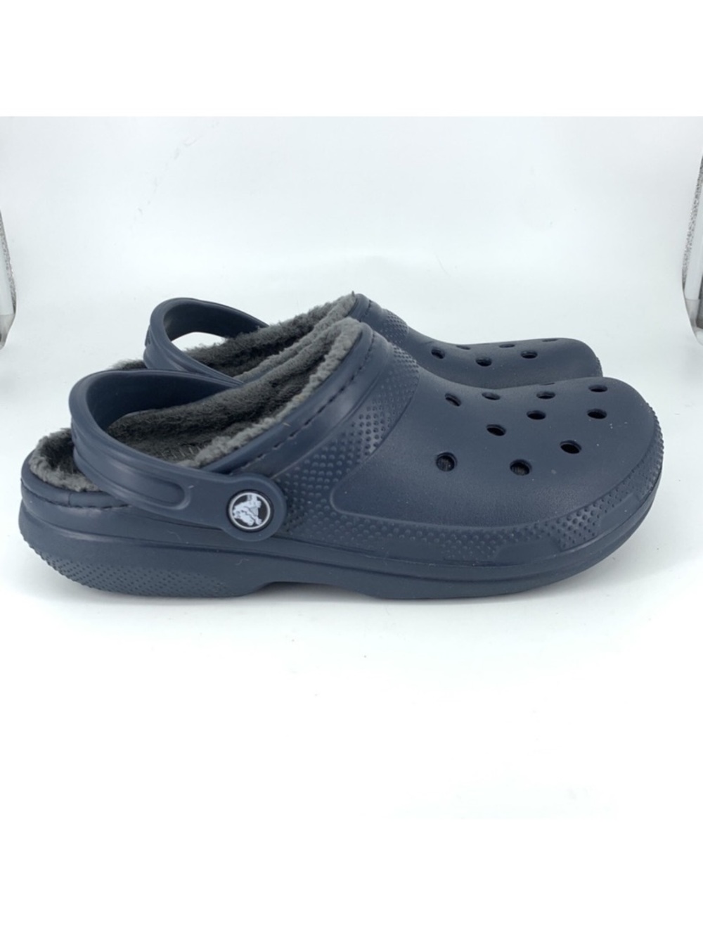 Crocs Clogs Women 8 Classic Navy Blue Rubber Fleece Lined Open Back Shoe Slip On